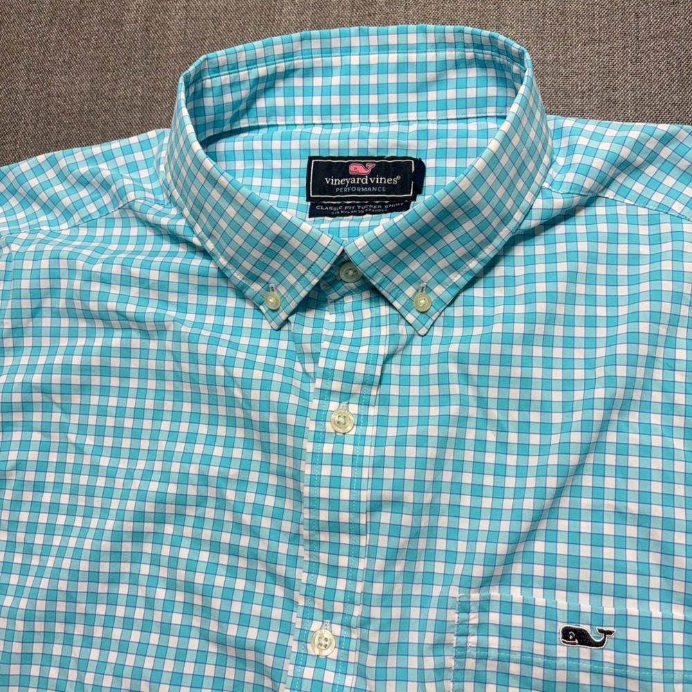Vineyard Vines‎ Performance Classic Fit Tucker Shirt Mens XL Gingham Blue - Picture 3 of 10